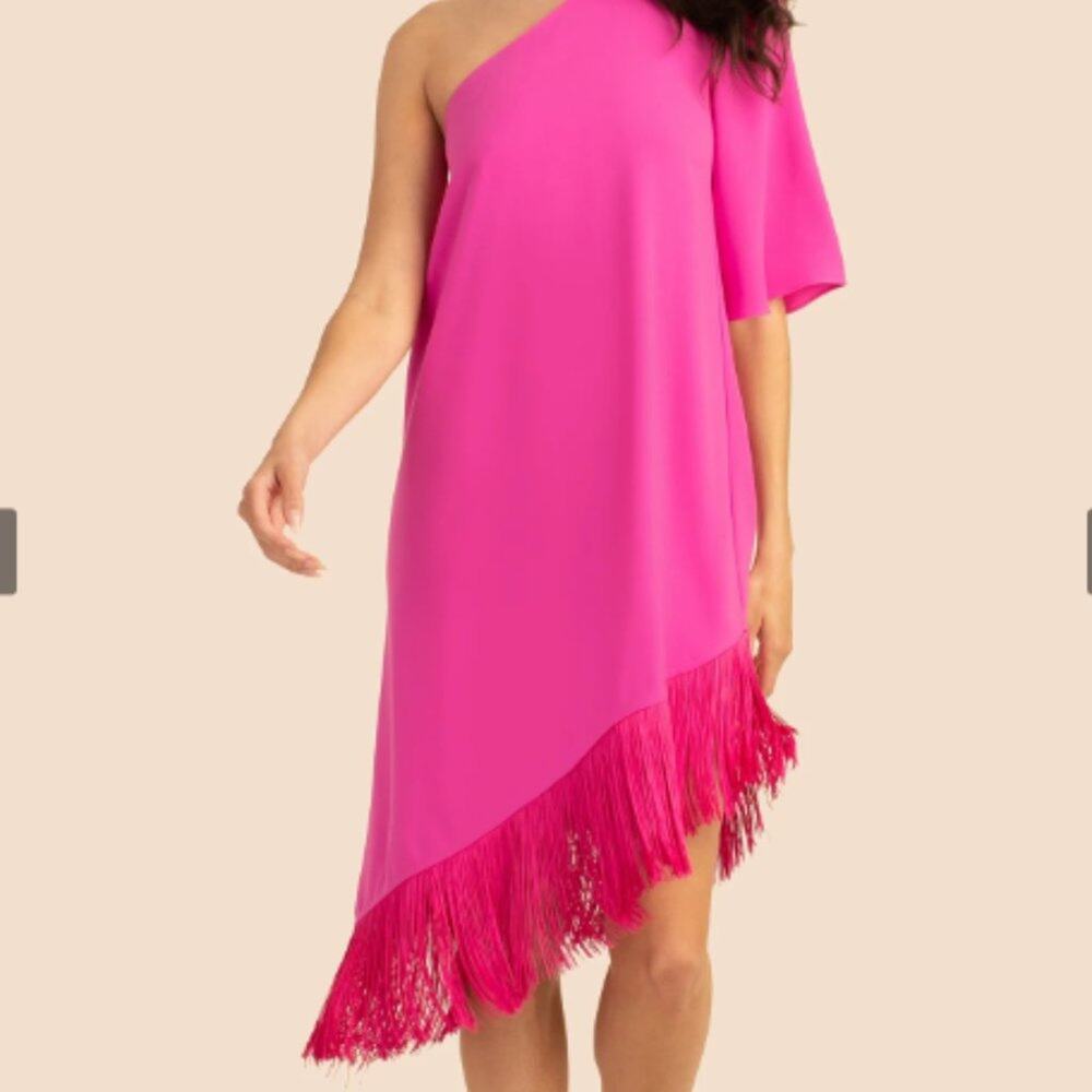 Trina Turk Hot Pink One-Shoulder Fringe Dress M